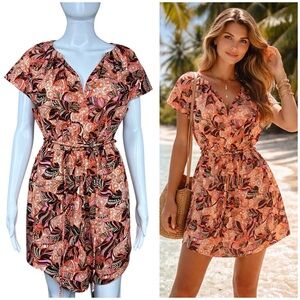 NEW A.L.C. Alice Boho Tropical Print Short Sleeve Resort Dress Size 2 Tie Waist